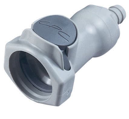 Straight, Thumb Latch - HFC Series Female to Tube Fitment 9,5mm (3/8") ID, PP (Polypropylene) Grey, 1/2" Flow, Plastic Latch