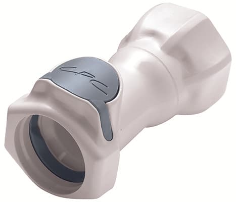 Straight, Thumb Latch - HFC Series Female to GHT 3/4", PSU (Polysulfone) White, 1/2" Flow, Plastic Latch