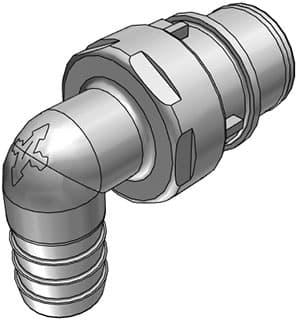 Elbow, Thumb Latch - HFC Series Male to Tube Fitment 12,7mm (1/2") ID, PP (Polypropylene) Grey, 1/2" Flow