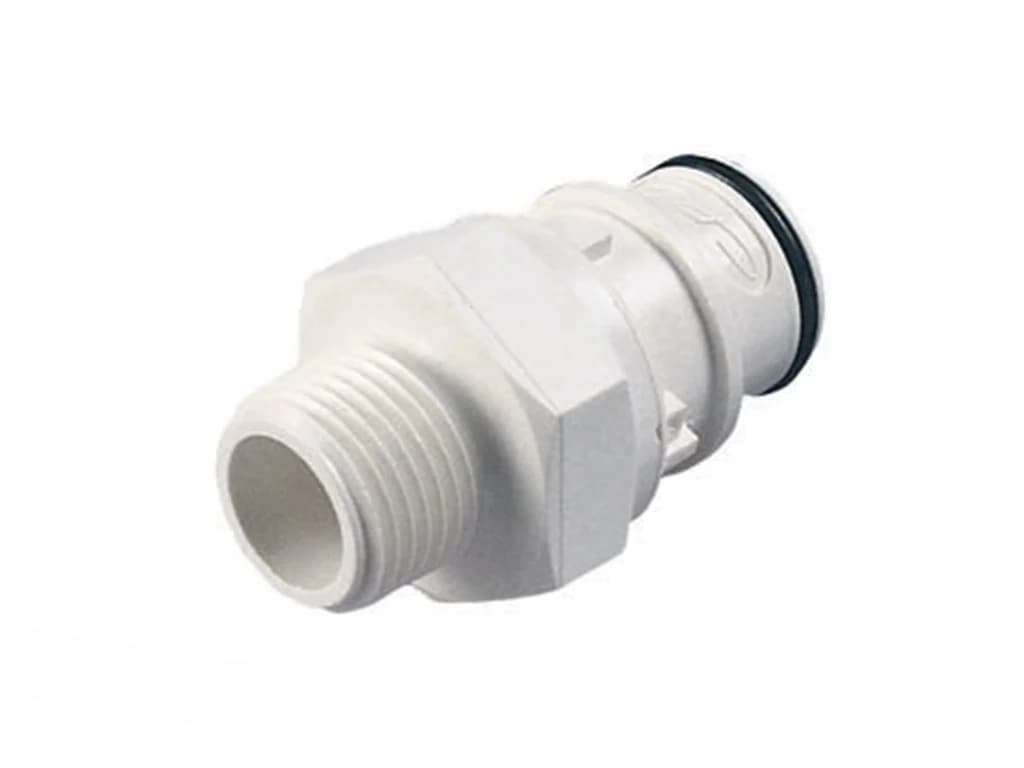 Straight, Thumb Latch - HFC Series Male to BSPT 3/8", PSU (Polysulfone) - UV Resistant Black, 1/2" Flow
