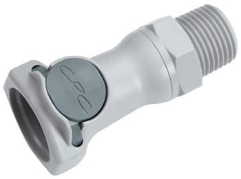 Straight, Thumb Latch - HFC Series Female to NPT 1/2", PP (Polypropylene) Grey, 1/2" Flow, Plastic Latch