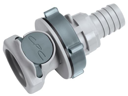 Panel Mount, Thumb Latch - HFC Series Female to Tube Fitment 16,0mm (5/8") ID, PP (Polypropylene) Grey, 1/2" Flow, Plastic Latch