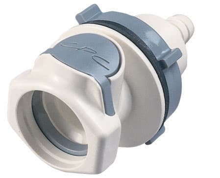 Panel Mount, Thumb Latch - HFC Series Female to Tube Fitment 19,0mm (3/4") ID, PSU (Polysulfone) White, 1/2" Flow, Plastic Latch