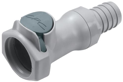 Straight, Thumb Latch - HFC Series Female to Tube Fitment 16,0mm (5/8") ID, PP (Polypropylene) Grey, 1/2" Flow, Plastic Latch