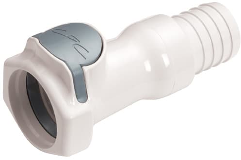 Straight, Thumb Latch - HFC Series Female to Tube Fitment 19,0mm (3/4") ID, PSU (Polysulfone) White, 1/2" Flow, Plastic Latch