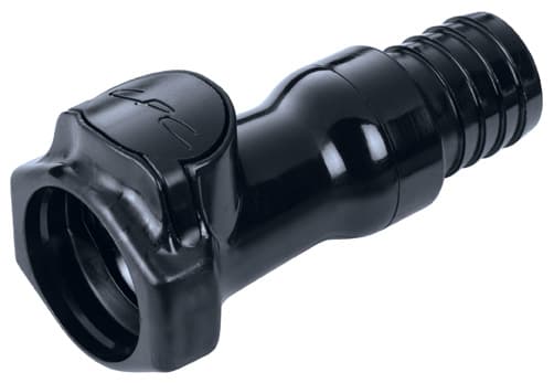 Straight, Thumb Latch - HFC Series Female to Tube Fitment 19,0mm (3/4") ID, PSU (Polysulfone) - UV Resistant Black, 1/2" Flow, Plastic Latch