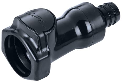 Straight, Thumb Latch - HFC Series Female to Tube Fitment 12,7mm (1/2") ID, PSU (Polysulfone) - UV Resistant Black, 1/2" Flow, Plastic Latch