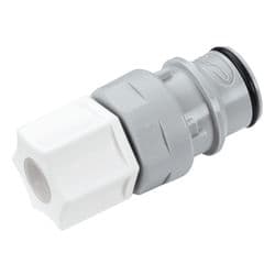 Male Thumb Latch - HFC Series to  9,5mm (3/8") Tube Connection PTF (Push to Fit), Straight, PP (Polypropylene), Shut-Off