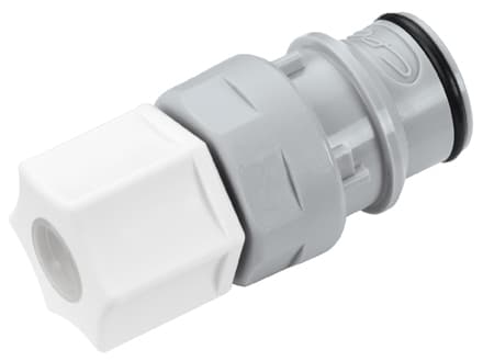 Straight, Thumb Latch - HFC Series Male to In-Line Compression 9,5mm (3/8") OD, PP (Polypropylene) Grey, 1/2" Flow