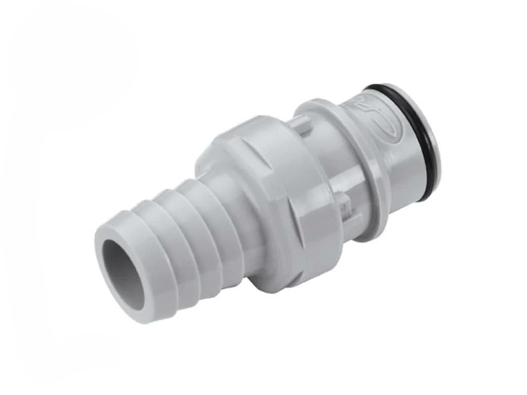 HFC Männliche Schnellverschlusskupplung, mit Ventil, Barb für 5/8"(16,0mm) ID Schlauch, Buna-N O-Ring, PP grau, bns (Bulk, unsteril)
