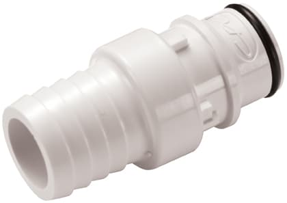 Straight, Thumb Latch - HFC Series Male to Tube Fitment 19,0mm (3/4") ID, PSU (Polysulfone) White, 1/2" Flow