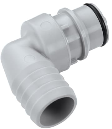 Elbow, Thumb Latch - HFC Series Male to Tube Fitment 19,0mm (3/4") ID, PP (Polypropylene) Grey, 1/2" Flow