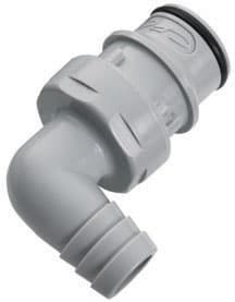 Elbow, Thumb Latch - HFC Series Male to Tube Fitment 12,7mm (1/2") ID, PP (Polypropylene) Grey, 1/2" Flow