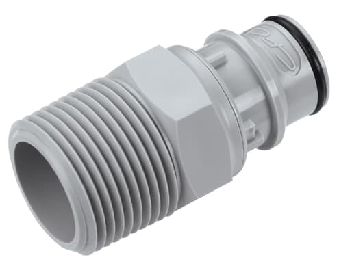 Straight, Thumb Latch - HFC Series Male to NPT 3/4", PP (Polypropylene) Grey, 1/2" Flow
