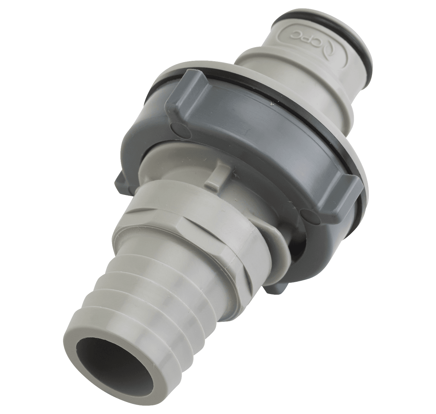 Panel Mount, Thumb Latch - HFC Series Male to Tube Fitment 19,0mm (3/4") ID, PP (Polypropylene) Grey, 1/2" Flow