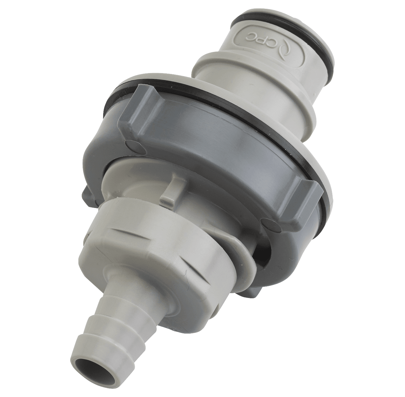 Panel Mount, Thumb Latch - HFC Series Male to Tube Fitment 9,5mm (3/8") ID, PP (Polypropylene) Grey, 1/2" Flow