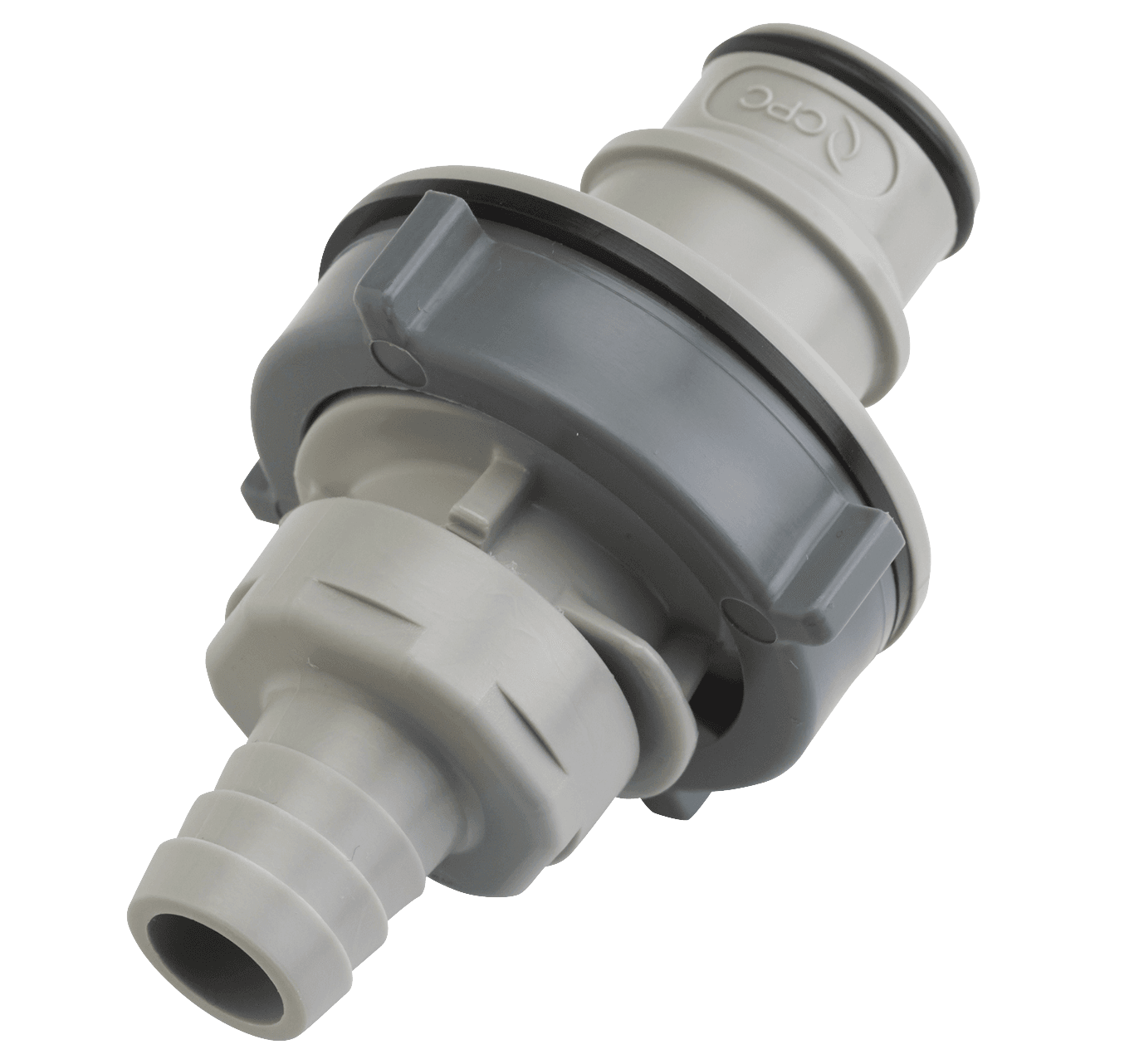 Panel Mount, Thumb Latch - HFC Series Male to Tube Fitment 12,7mm (1/2") ID, PP (Polypropylene) Grey, 1/2" Flow