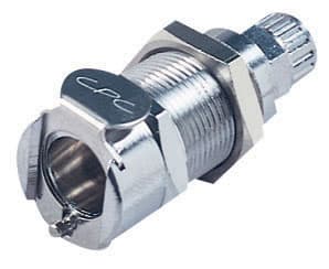 Panel Mount, Thumb Latch - PLC/LC Series Female to PTF (Push to Fit) 6,4mm (1/4") OD, Chrome Plated Brass, 1/4" Flow, Metal Latch