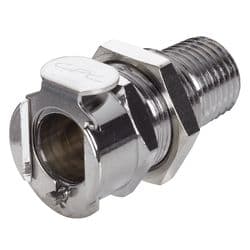 Female Thumb Latch - PLC/LC Series to  1/4" Male NPT Thread, Panel Mount, Chrome Plated Brass, Open-Flow