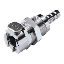 Female Thumb Latch - PLC/LC Series to  6,4mm (1/4") Tube Connection, Panel Mount, Chrome Plated Brass, Open-Flow