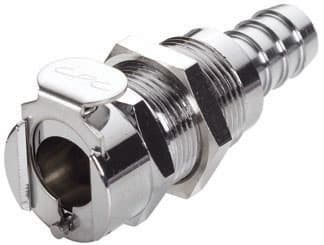 Panel Mount, Thumb Latch - PLC/LC Series Female to Tube Fitment 9,5mm (3/8") ID, Chrome Plated Brass, 1/4" Flow, Metal Latch