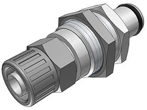 Panel Mount, Thumb Latch - PLC/LC Series Male to PTF (Push to Fit) 9,5mm (3/8") OD, Chrome Plated Brass, 1/4" Flow