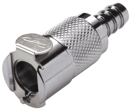 Straight, Thumb Latch - PLC/LC Series Female to Tube Fitment 8,0mm (5/16") ID, Chrome Plated Brass, 1/4" Flow, Metal Latch