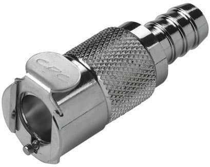 Straight, Thumb Latch - PLC/LC Series Female to Tube Fitment 9,5mm (3/8") ID, Chrome Plated Brass, 1/4" Flow, Metal Latch