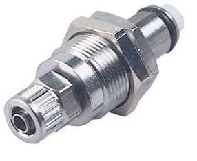 Panel Mount, Thumb Latch - PLC/LC Series Male to PTF (Push to Fit) 6,4mm (1/4") OD, Chrome Plated Brass, 1/4" Flow