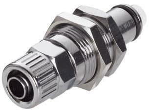 Panel Mount, Thumb Latch - PLC/LC Series Male to PTF (Push to Fit) 9,5mm (3/8") OD, Chrome Plated Brass, 1/4" Flow