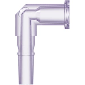Elbow, Luer Male - Rotating Adaptor to Luer Female, PC (Polycarbonate) - Radiostable Clear, Can be used with separate rotating lock ring (FSLLR)