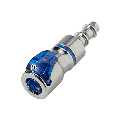 Straight, Thumb Latch - LQ4 Non-Spill Series Female to Tube Fitment 3,2mm (1/8") ID, Chrome Plated Brass Blue, 1/4" Flow, Plastic Latch