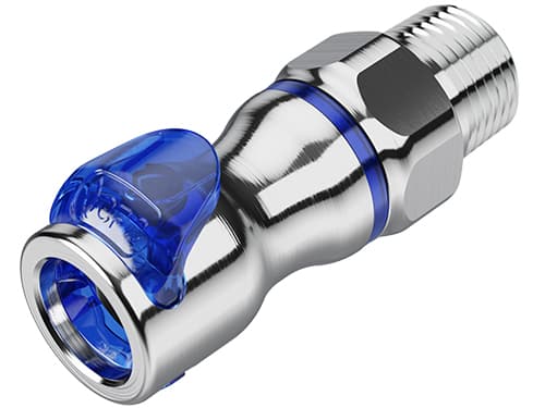 Straight, Thumb Latch - LQ4 Non-Spill Series Female to NPT 3/8", Chrome Plated Brass Blue, 1/4" Flow, Plastic Latch