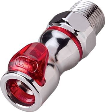 Straight, Thumb Latch - LQ4 Non-Spill Series Female to NPT 3/8", Chrome Plated Brass Red, 1/4" Flow, Plastic Latch