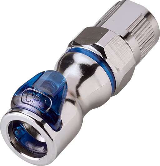 Straight, Thumb Latch - LQ4 Non-Spill Series Female to PTF (Push to Fit) 9,5mm (3/8") OD, Chrome Plated Brass Blue, 1/4" Flow, Plastic Latch