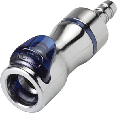 Straight, Thumb Latch - LQ4 Non-Spill Series Female to Tube Fitment 3,2mm (1/8") ID, Chrome Plated Brass Blue, 1/4" Flow, Plastic Latch
