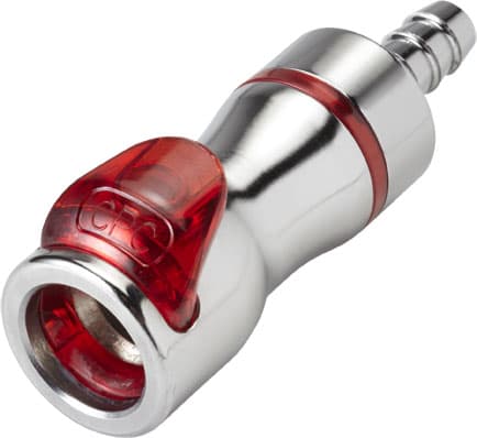Straight, Thumb Latch - LQ4 Non-Spill Series Female to Tube Fitment 3,2mm (1/8") ID, Chrome Plated Brass Red, 1/4" Flow, Plastic Latch