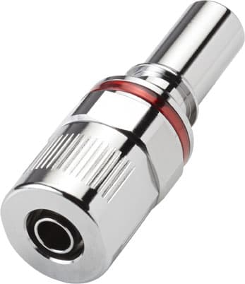 Straight, Thumb Latch - LQ4 Non-Spill Series Male to PTF (Push to Fit) 9,5mm (3/8") OD, Chrome Plated Brass Red, 1/4" Flow