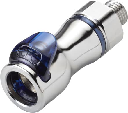 Straight, Thumb Latch - LQ4 Non-Spill Series Female to SAE 1/4", Chrome Plated Brass Blue, 1/4" Flow, Plastic Latch