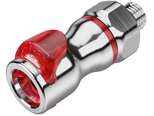Straight, Thumb Latch - LQ4 Non-Spill Series Female to SAE 1/4", Chrome Plated Brass Red, 1/4" Flow, Plastic Latch