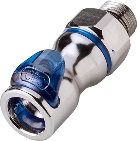 Straight, Thumb Latch - LQ4 Non-Spill Series Female to SAE 3/8", Chrome Plated Brass Blue, 1/4" Flow, Plastic Latch