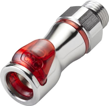 Straight, Thumb Latch - LQ4 Non-Spill Series Female to SAE 3/8", Chrome Plated Brass Red, 1/4" Flow, Plastic Latch