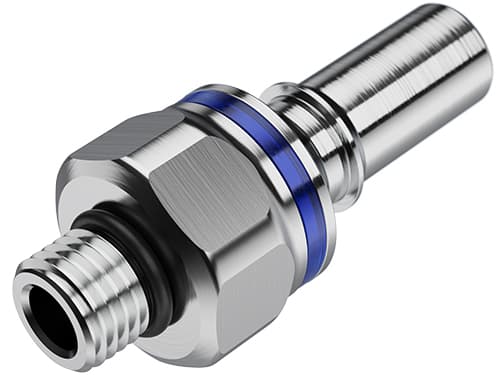 Straight, Thumb Latch - LQ4 Non-Spill Series Male to SAE 1/4", Chrome Plated Brass Blue, 1/4" Flow