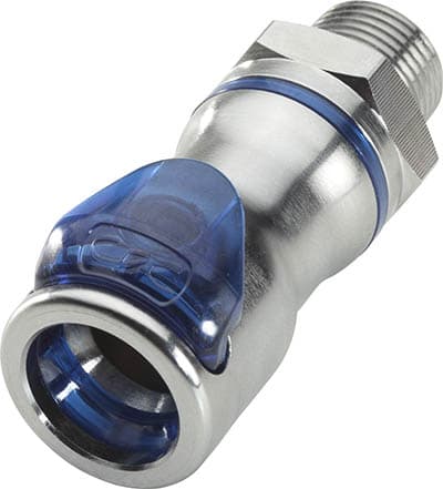Straight, Thumb Latch - LQ6 Non-Spill Series Female to NPT 3/8", Chrome Plated Brass Blue, 3/8" Flow, Plastic Latch