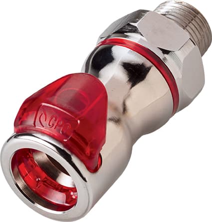 Straight, Thumb Latch - LQ6 Non-Spill Series Female to NPT 3/8", Chrome Plated Brass Red, 3/8" Flow, Plastic Latch