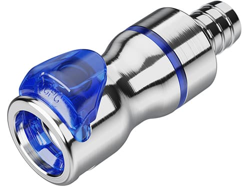 Straight, Thumb Latch - LQ6 Non-Spill Series Female to Tube Fitment 12,7mm (1/2") ID, Chrome Plated Brass Blue, 3/8" Flow, Plastic Latch