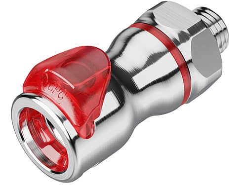 Straight, Thumb Latch - LQ6 Non-Spill Series Female to SAE 3/8", Chrome Plated Brass Red, 3/8" Flow, Plastic Latch