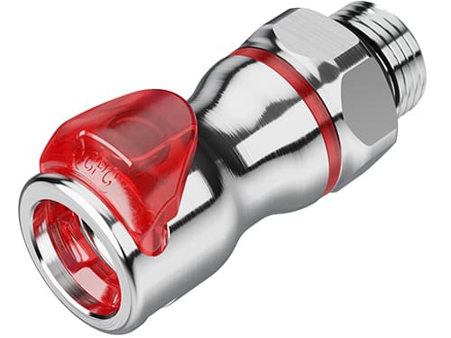 Straight, Thumb Latch - LQ6 Non-Spill Series Female to SAE 1/2", Chrome Plated Brass Red, 3/8" Flow, Plastic Latch