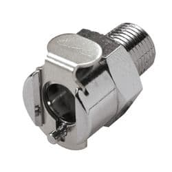 Female Thumb Latch - PMC/MC Series to  1/8" Male NPT Thread, Straight, Chrome Plated Brass, Open-Flow