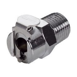 Female Thumb Latch - PMC/MC Series to  1/4" Male NPT Thread, Straight, Chrome Plated Brass, Open-Flow